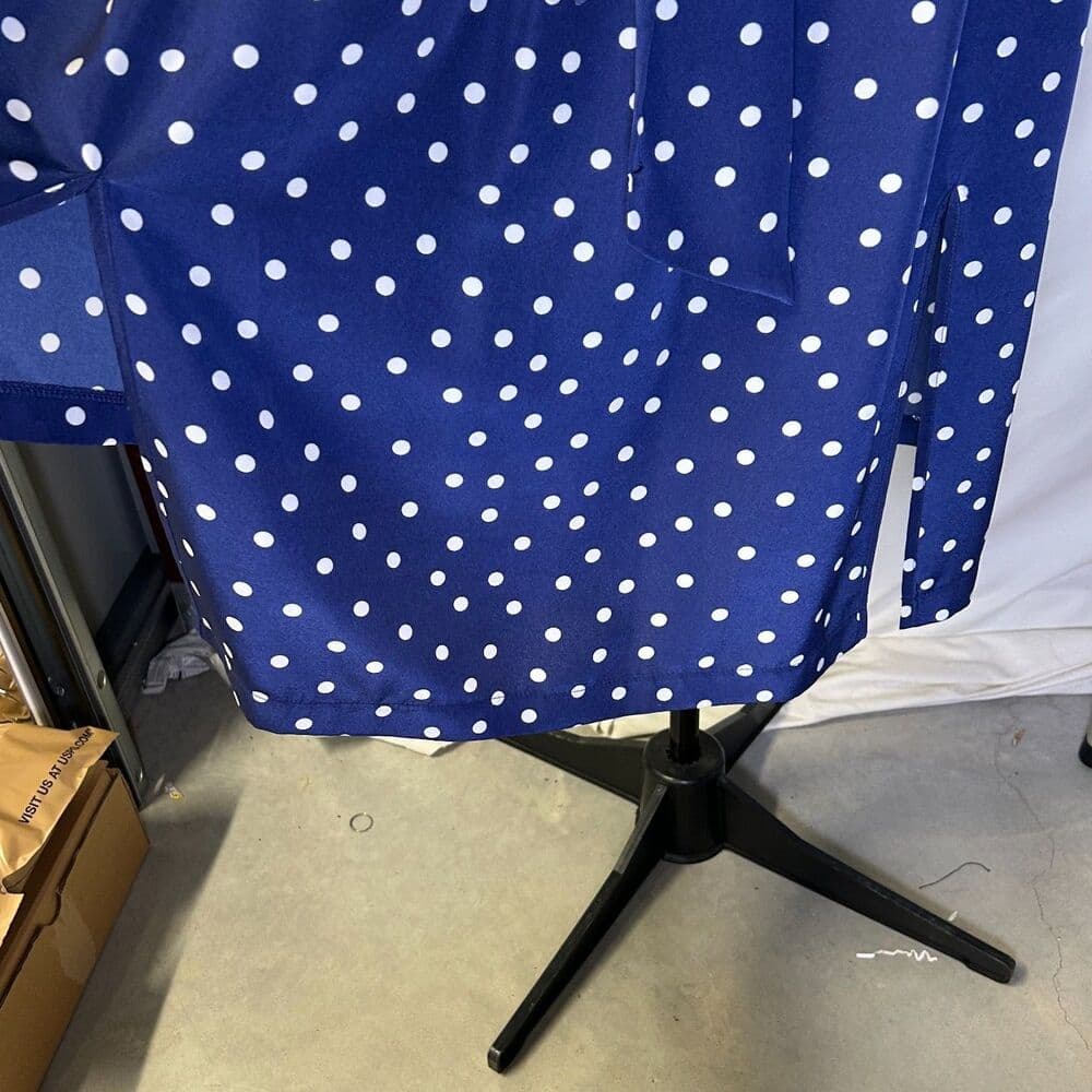 1901 Navy Blue White Polka Dot Collared Shirt Dress 6P - Thumbnail 6