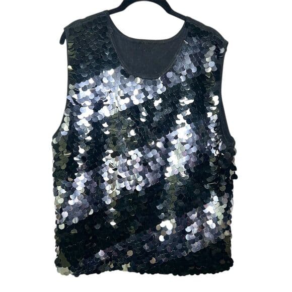 Black & Silver sequin sleeveless top XL - Thumbnail 7