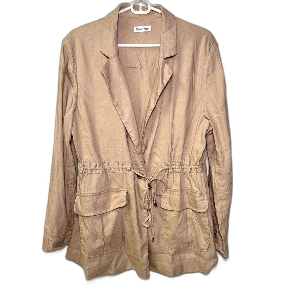 Calvin Klein Linen Blend Utility Jacket & Stretch Waist Pants Size L Safari - Thumbnail 3