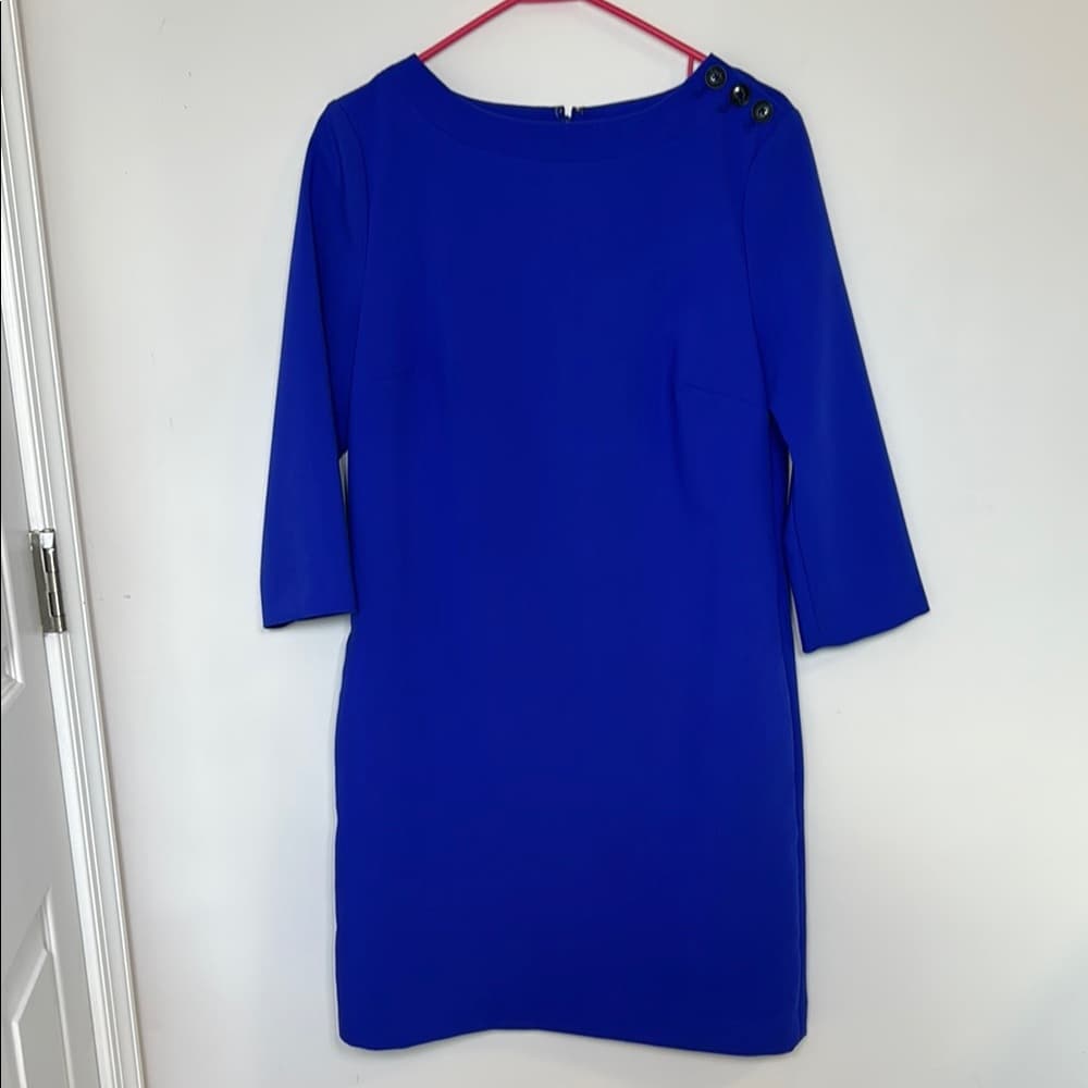 Banana Republic Blue Button Shoulder Dress 3/4 Sleeve Size 4 - Thumbnail 7
