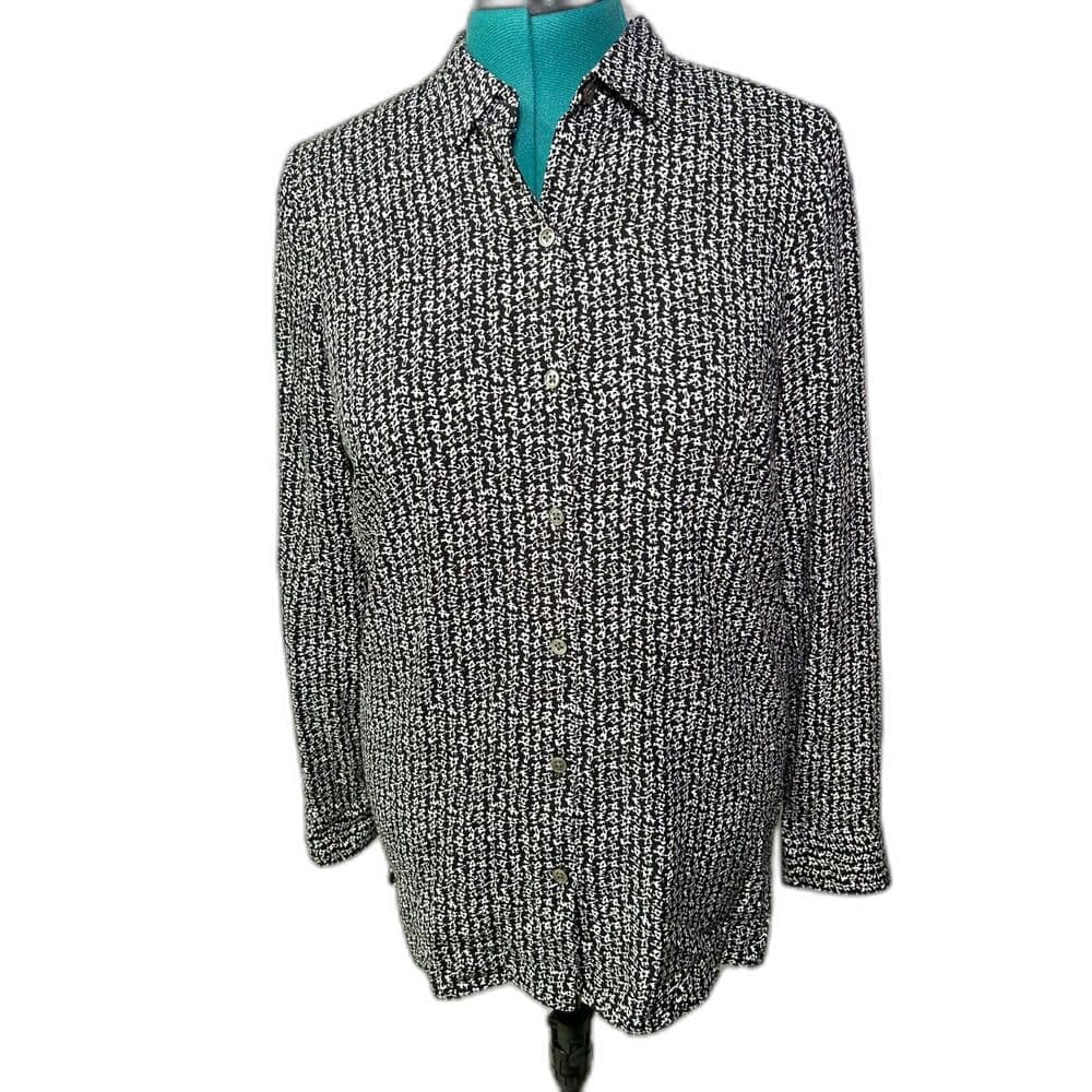 J. Jill black and white patterned button-up long-sleeve blouse Small
