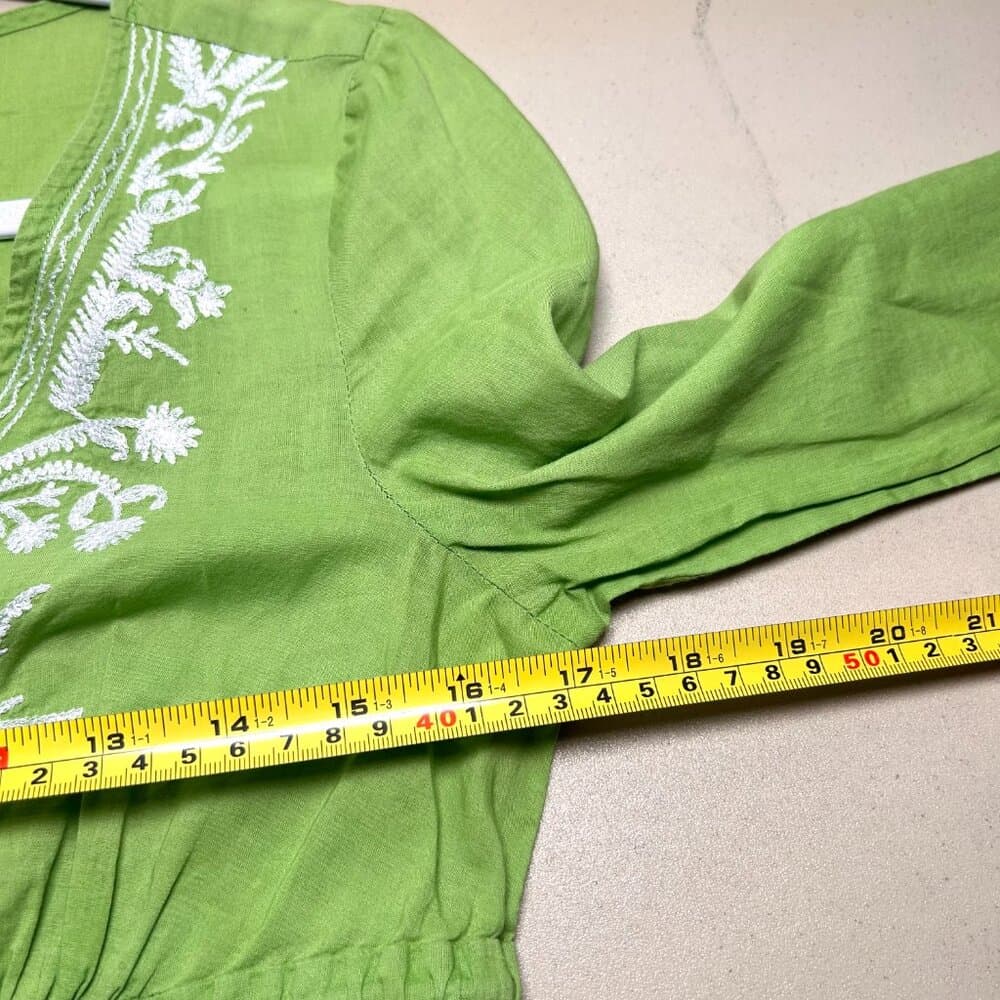 Michael Kors green embroidered 3/4 sleeve Y2K Boho tunic top Size Small - Thumbnail 6