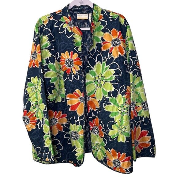Alfred Dunner quilted floral jacket in navy blue Size 24W - Thumbnail 11