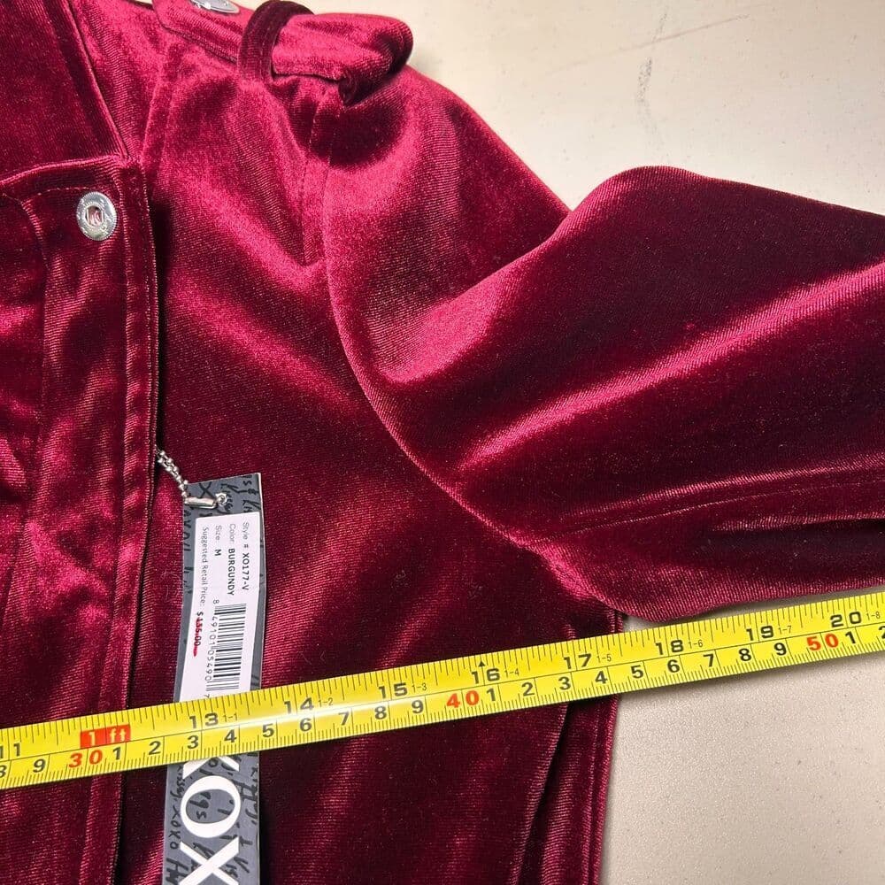 NWT XOXO Burgundy Velour Motorcycle Jacket Medium - Thumbnail 6
