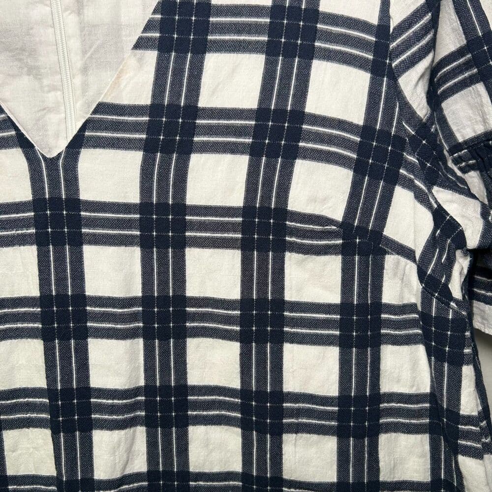 Madewell Navy & White Bell-Sleeve Dress in Leighton Plaid Size 12 - Thumbnail 3