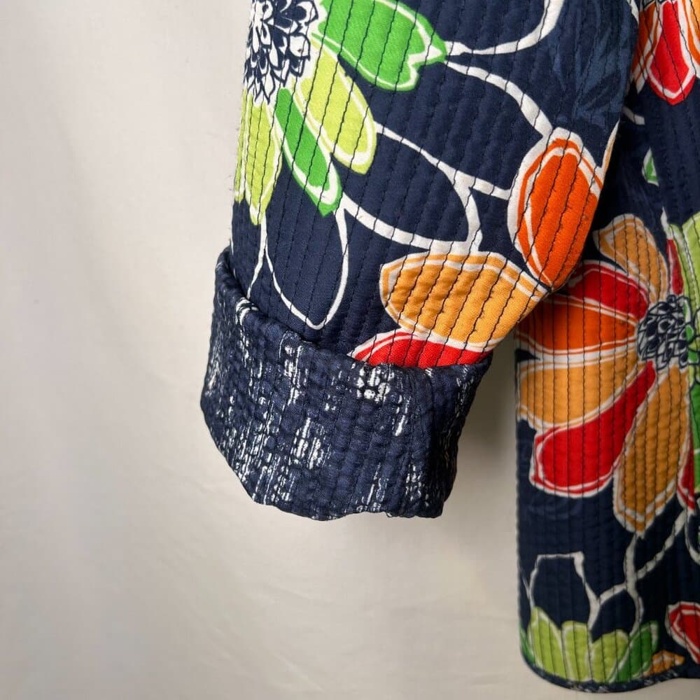 Alfred Dunner quilted floral jacket in navy blue Size 24W - Thumbnail 6