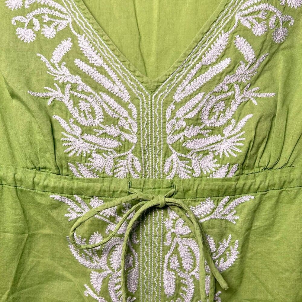 Michael Kors green embroidered 3/4 sleeve Y2K Boho tunic top Size Small