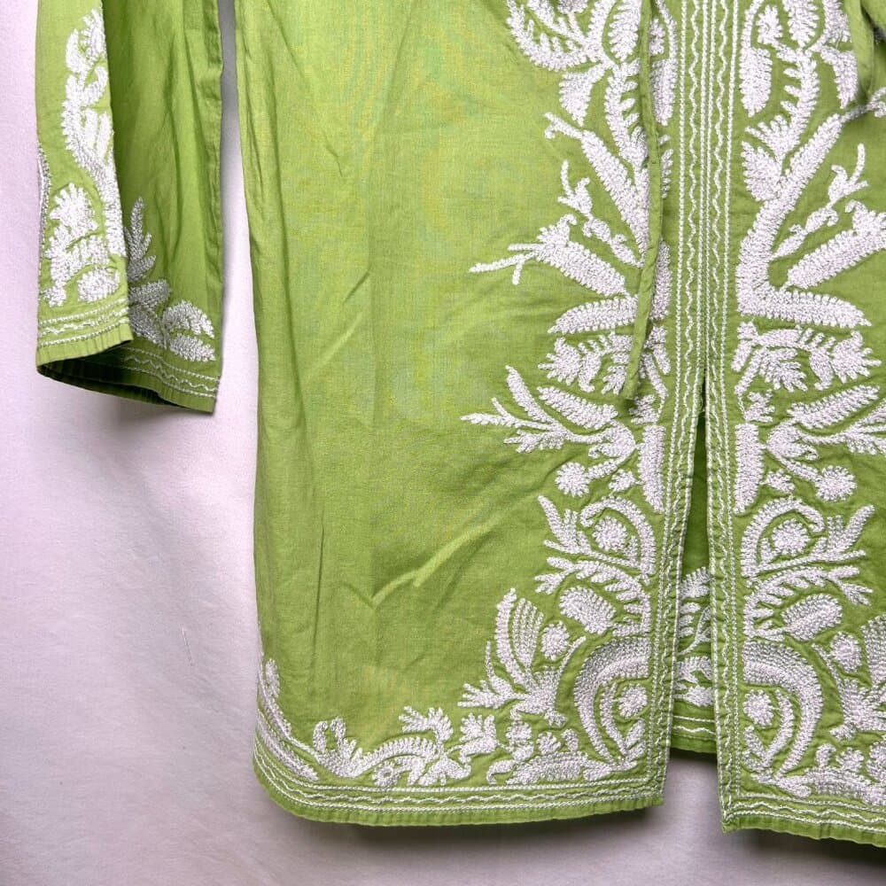 Michael Kors green embroidered 3/4 sleeve Y2K Boho tunic top Size Small - Thumbnail 3