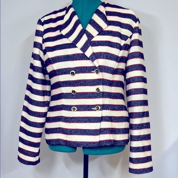 NWT CAbi Red White Blue Striped Double-Breasted Women's Jacket size 10 - Thumbnail 10