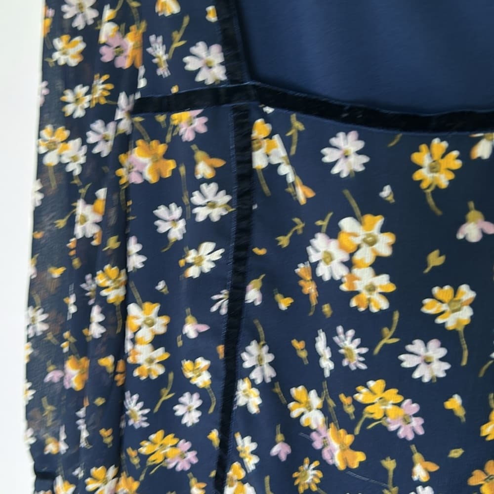Madewell Blue Velvet-Trimmed Square-Neck Floral Cottagecore Top XS - Thumbnail 6