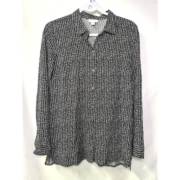 J. Jill black and white patterned button-up long-sleeve blouse Small - Thumbnail 12