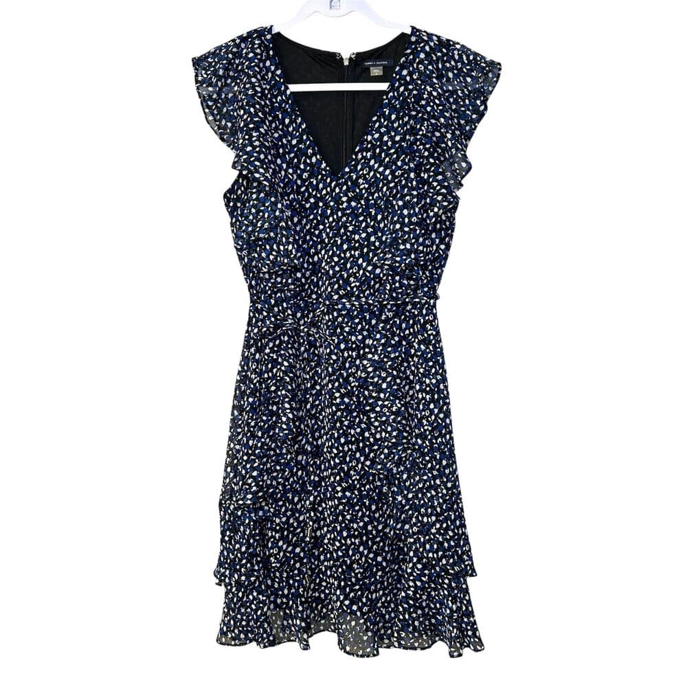 Tommy Hilfiger Blue Black White Print Ruffled Fit & Flare Dress - Thumbnail 2