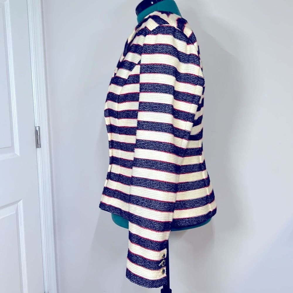 NWT CAbi Red White Blue Striped Double-Breasted Women's Jacket size 10