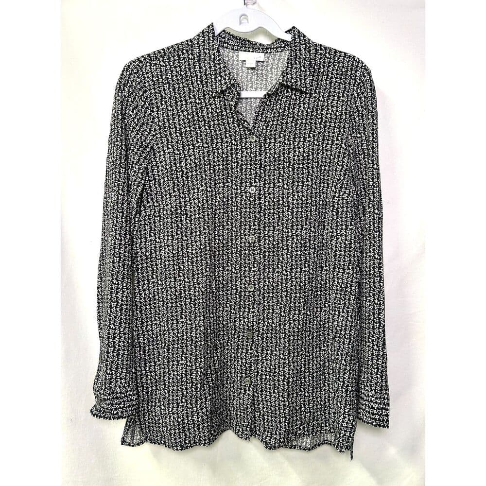 J. Jill black and white patterned button-up long-sleeve blouse Small - Thumbnail 11