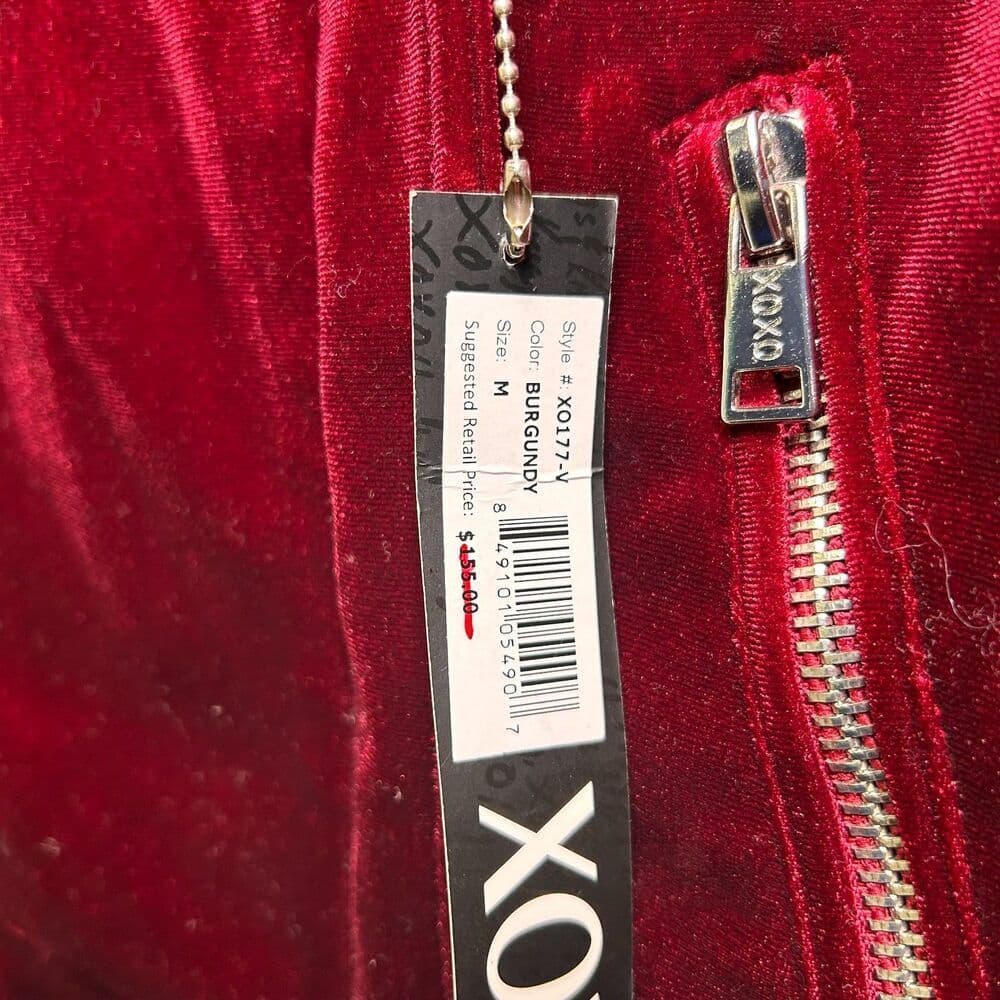 NWT XOXO Burgundy Velour Motorcycle Jacket Medium - Thumbnail 2