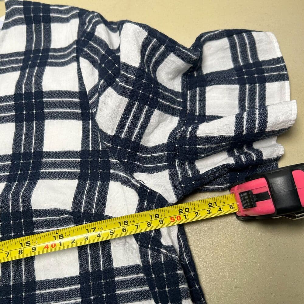 Madewell Navy & White Bell-Sleeve Dress in Leighton Plaid Size 12 - Thumbnail 9