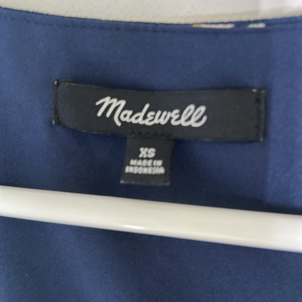 Madewell Blue Velvet-Trimmed Square-Neck Floral Cottagecore Top XS - Thumbnail 5
