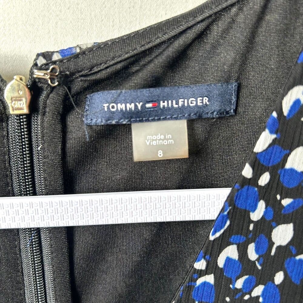 Tommy Hilfiger Blue Black White Print Ruffled Fit & Flare Dress - Thumbnail 4
