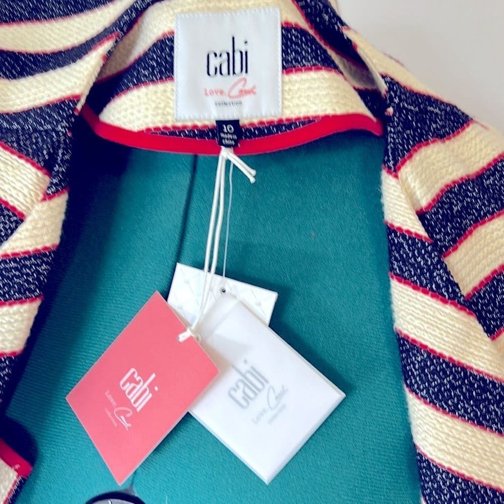 NWT CAbi Red White Blue Striped Double-Breasted Women's Jacket size 10 - Thumbnail 6