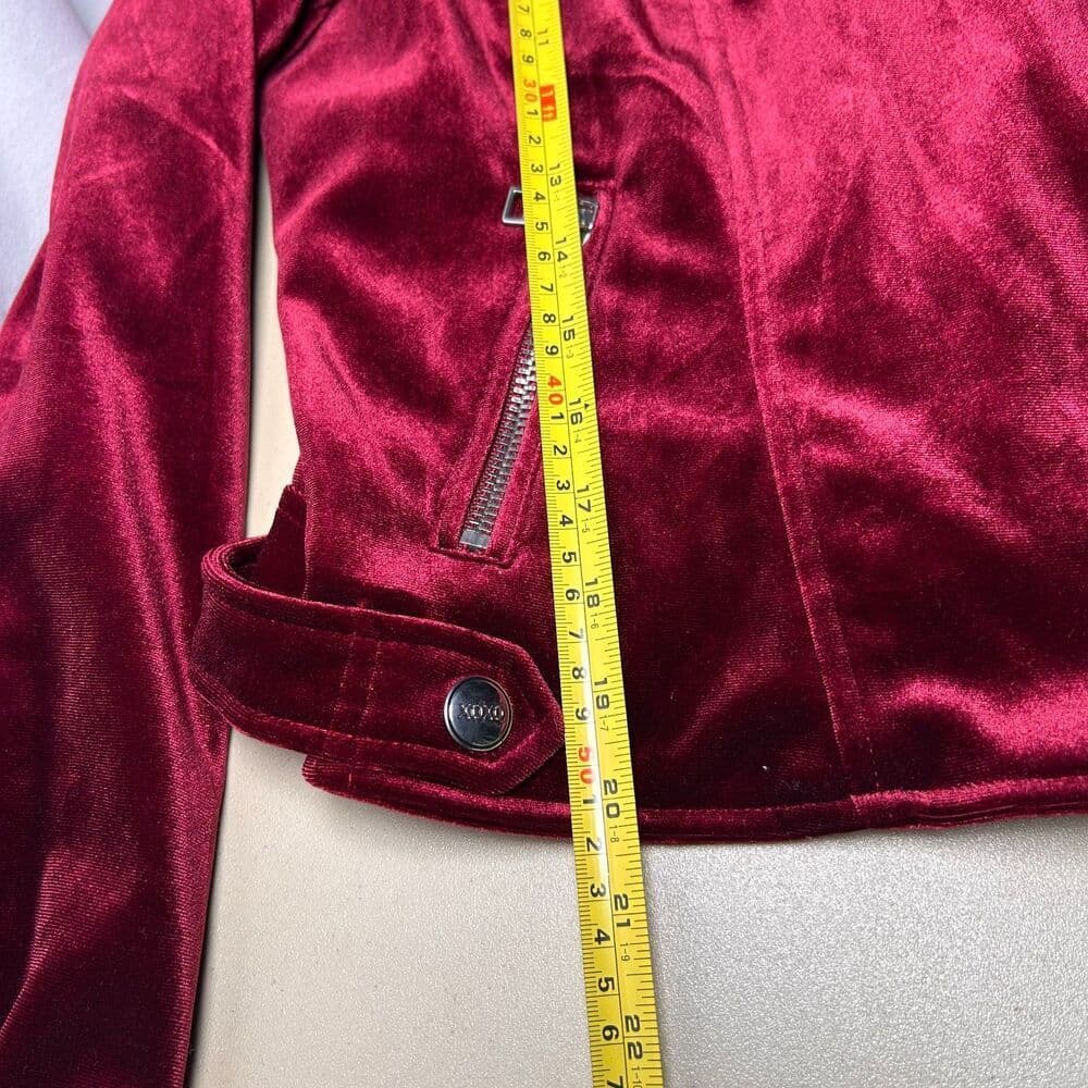 NWT XOXO Burgundy Velour Motorcycle Jacket Medium - Thumbnail 7
