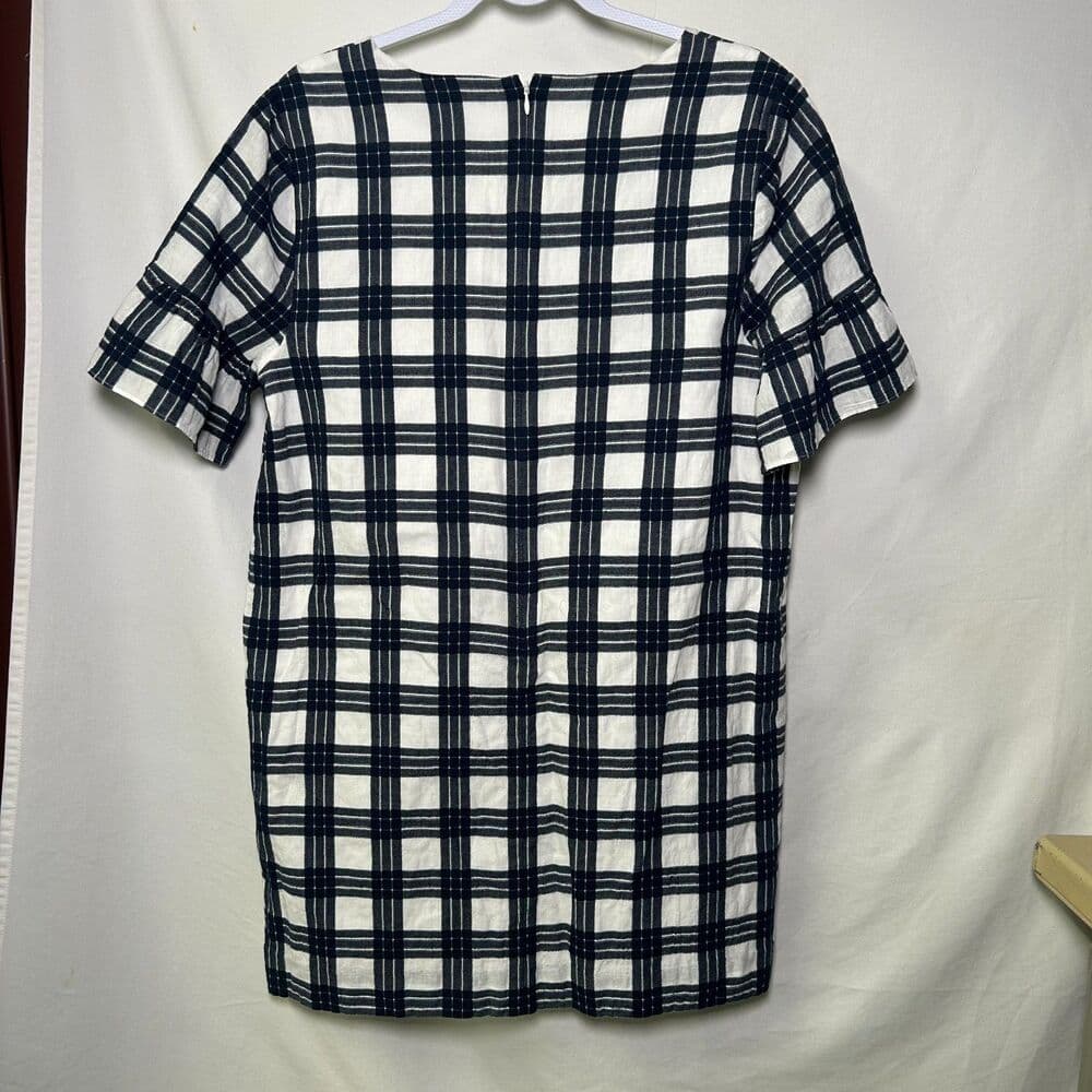Madewell Navy & White Bell-Sleeve Dress in Leighton Plaid Size 12 - Thumbnail 7