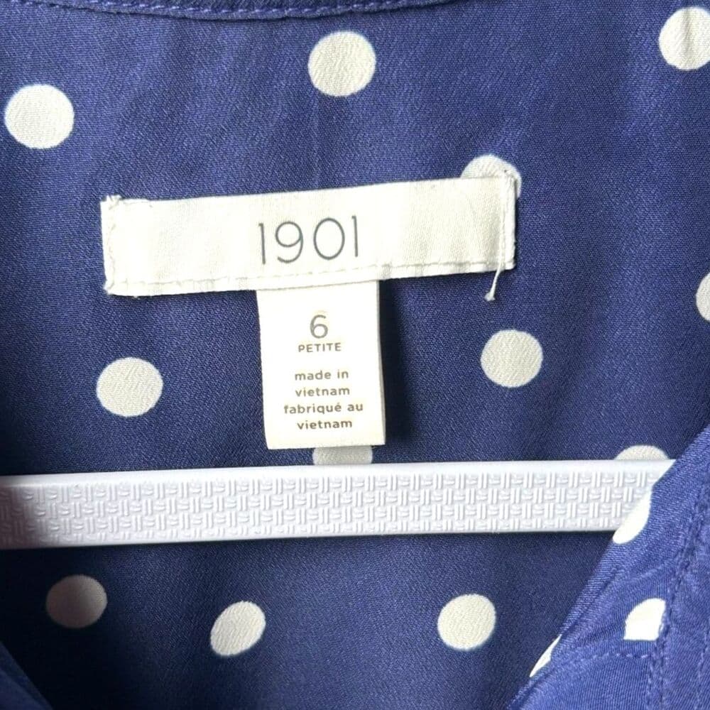 1901 Navy Blue White Polka Dot Collared Shirt Dress 6P - Thumbnail 2