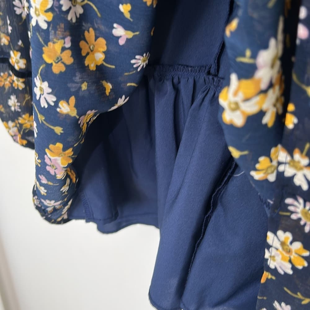 Madewell Blue Velvet-Trimmed Square-Neck Floral Cottagecore Top XS - Thumbnail 7