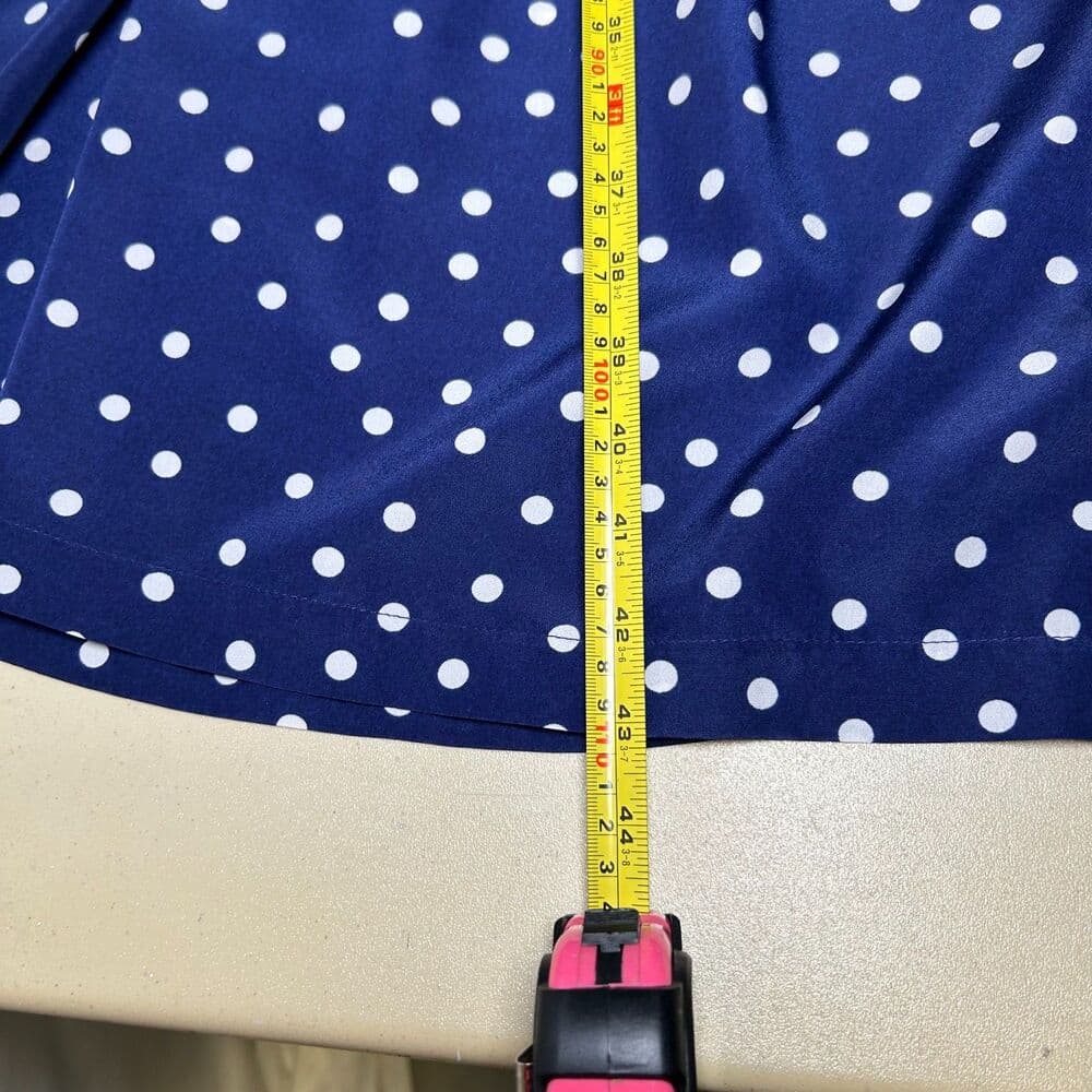 1901 Navy Blue White Polka Dot Collared Shirt Dress 6P - Thumbnail 8