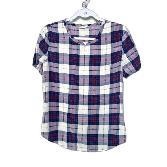 Equipment Riley 100% Silk Plaid Top Round Hem XS Preppy Academia - Thumbnail 9
