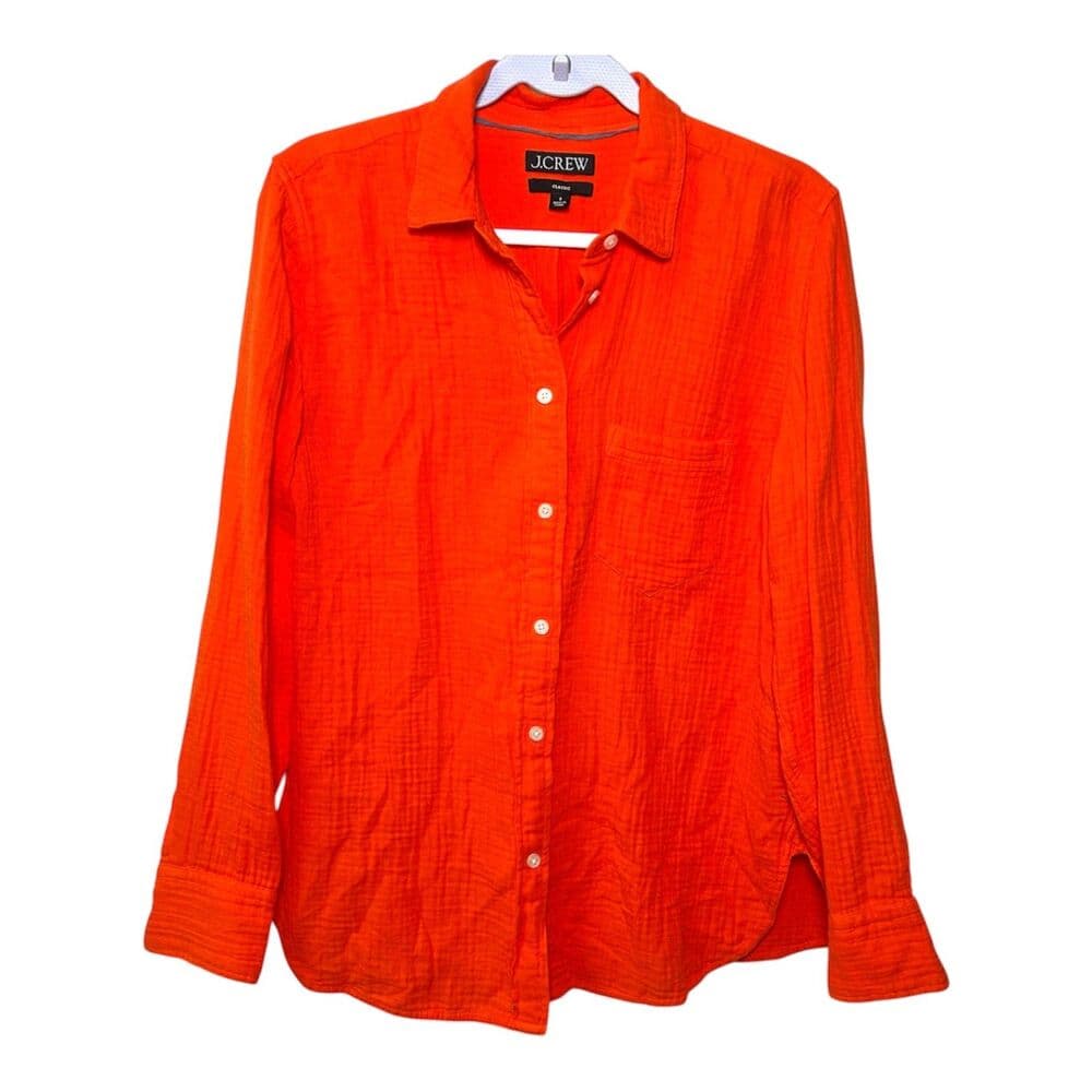 J.Crew orange classic-fit button-down shirt 100% cotton gauze fabric Size 8