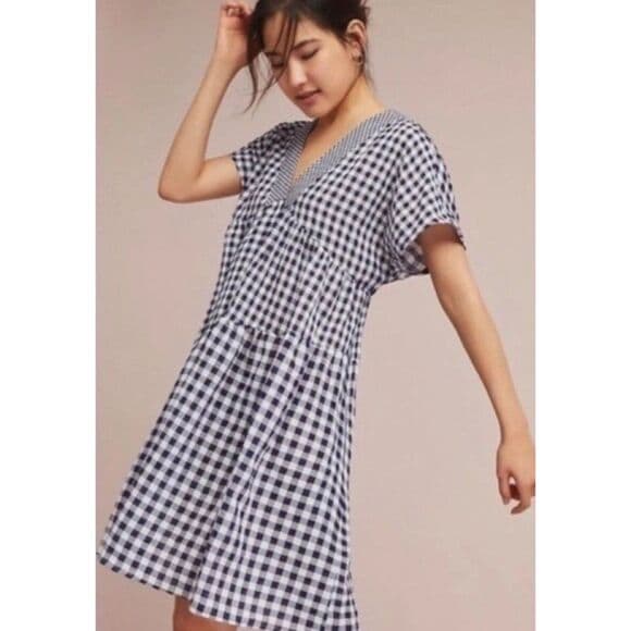 NWT Anthropologie 11.1. Tylho navy white tiered babydoll dress Cottagecore Small - Thumbnail 13