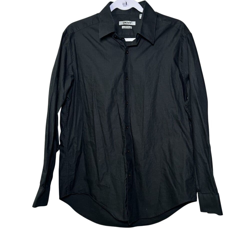 DKNY classic black long-sleeve button-down dress shirt Large - Thumbnail 4