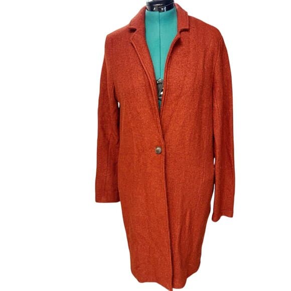 Rachel Zoe Orange Wool and Rayon Long Coat Size L - Thumbnail 11