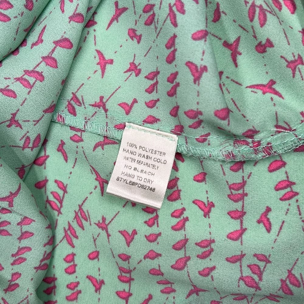 Pixley Mint Green and Pink Bird Patterned Blouse Size M - Thumbnail 8