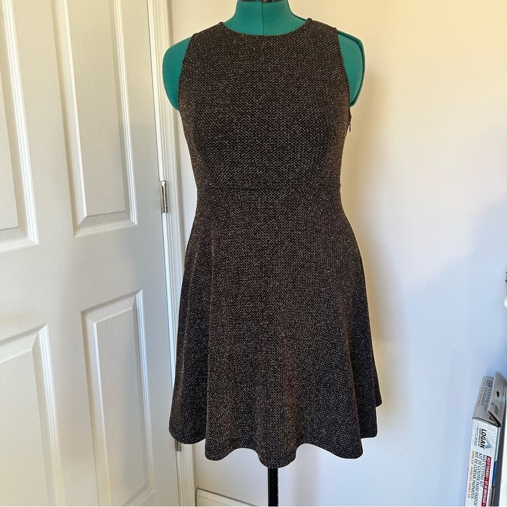 Skies Are Blue Black A-line dress with gold threading size small - Thumbnail 9