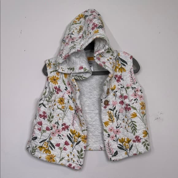 Carter’s Light Gray and Floral Toddler Hooded Vest 18 months - Thumbnail 6