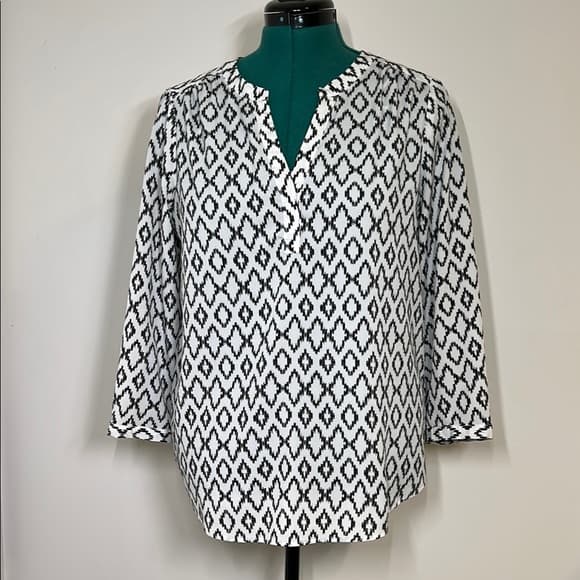 Dalia Black and White Geometric Women's Top Size L - Thumbnail 8