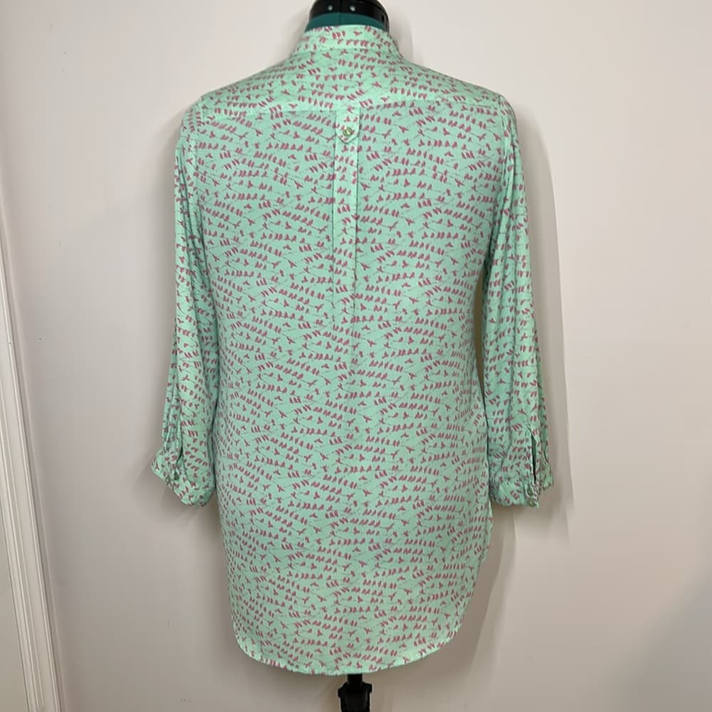 Pixley Mint Green and Pink Bird Patterned Blouse Size M - Thumbnail 5