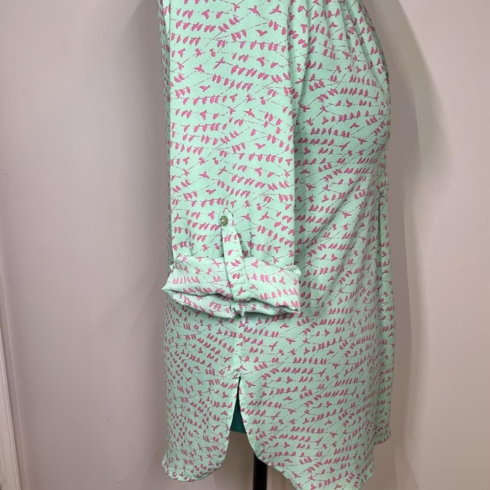 Pixley Mint Green and Pink Bird Patterned Blouse Size M - Thumbnail 6