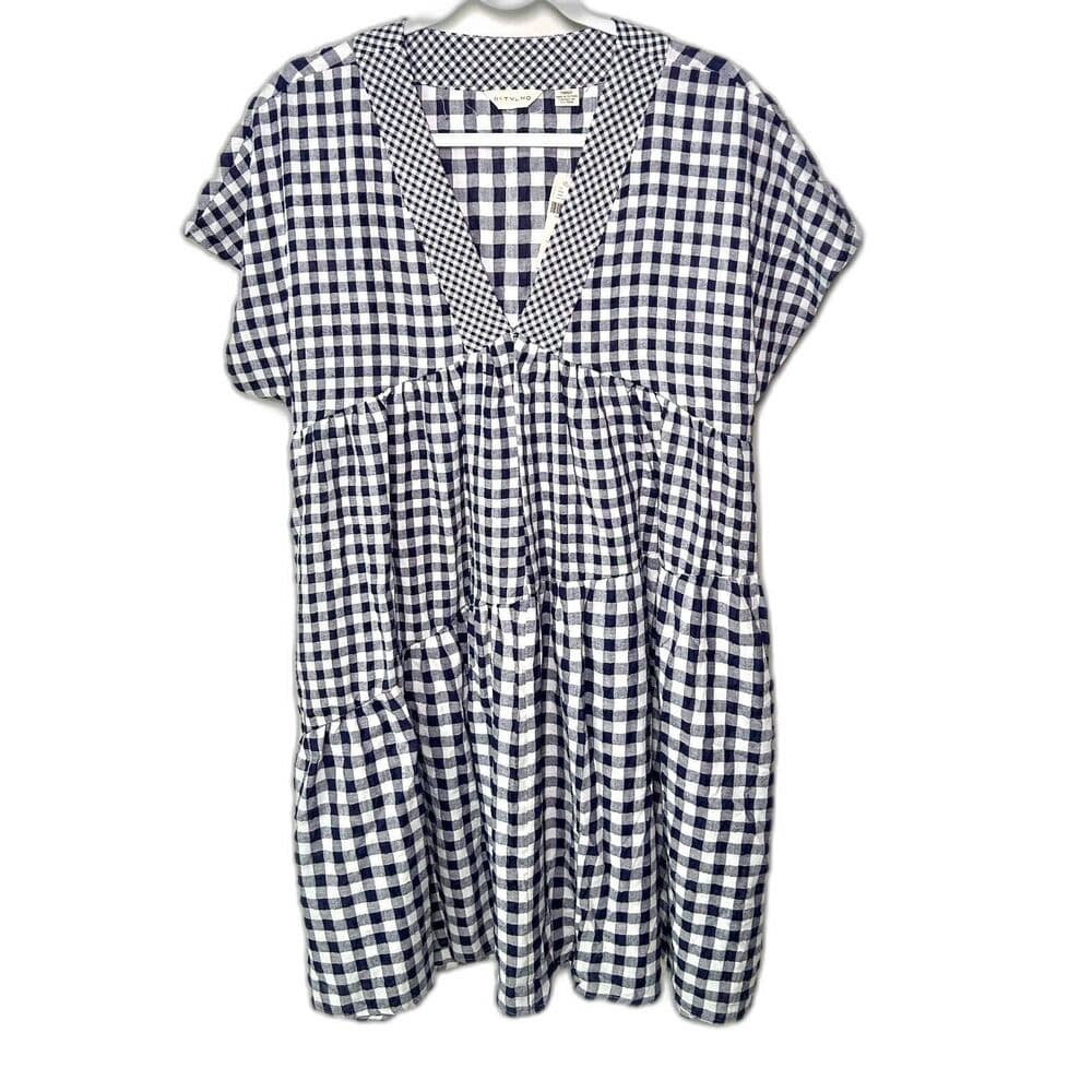 NWT Anthropologie 11.1. Tylho navy white tiered babydoll dress Cottagecore Small - Thumbnail 2
