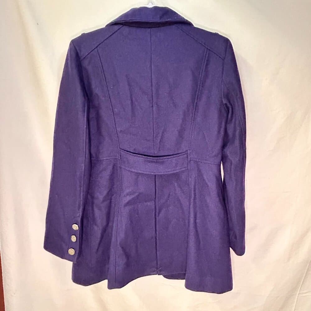 Guess double-breasted midi-length purple trench peacoat style wool blend coat M - Thumbnail 7