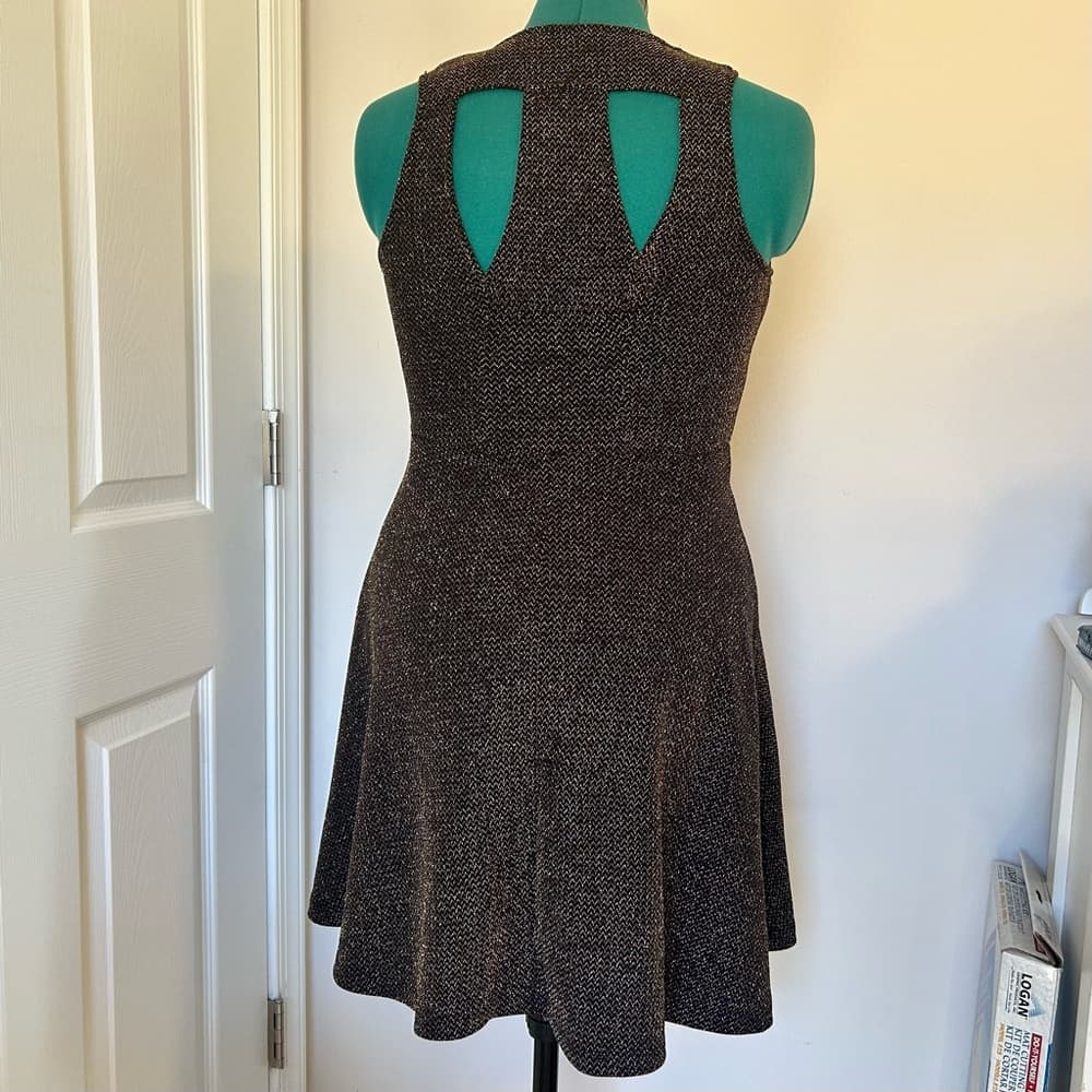 Skies Are Blue Black A-line dress with gold threading size small - Thumbnail 7
