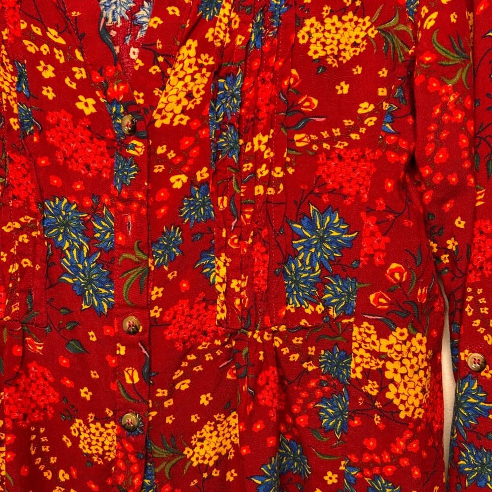 Anthropologie Maeve red floral pintuck button-front blouse Size Small - Thumbnail 4