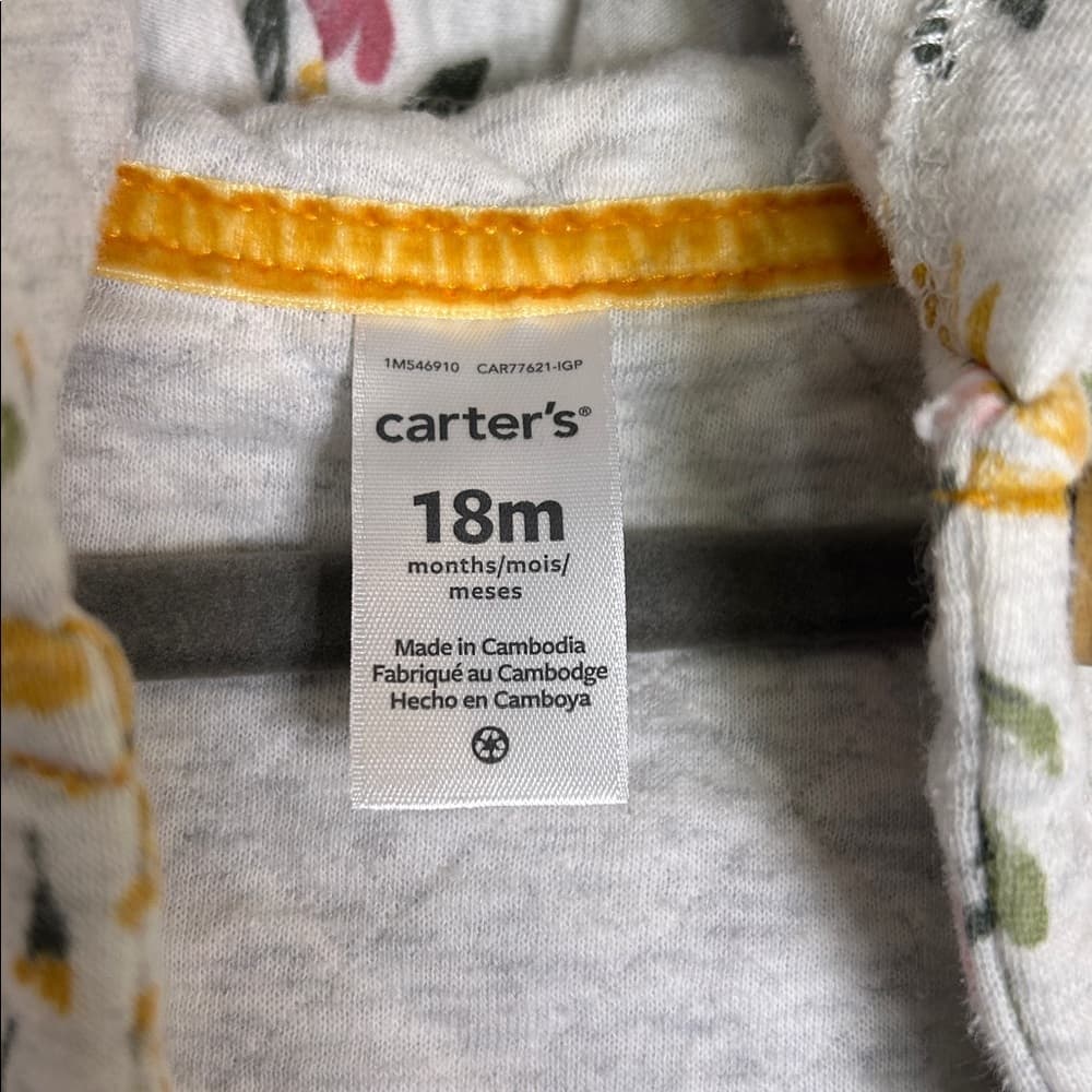 Carter’s Light Gray and Floral Toddler Hooded Vest 18 months - Thumbnail 3
