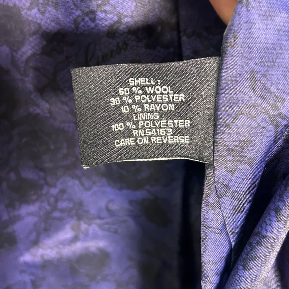 Guess double-breasted midi-length purple trench peacoat style wool blend coat M - Thumbnail 5