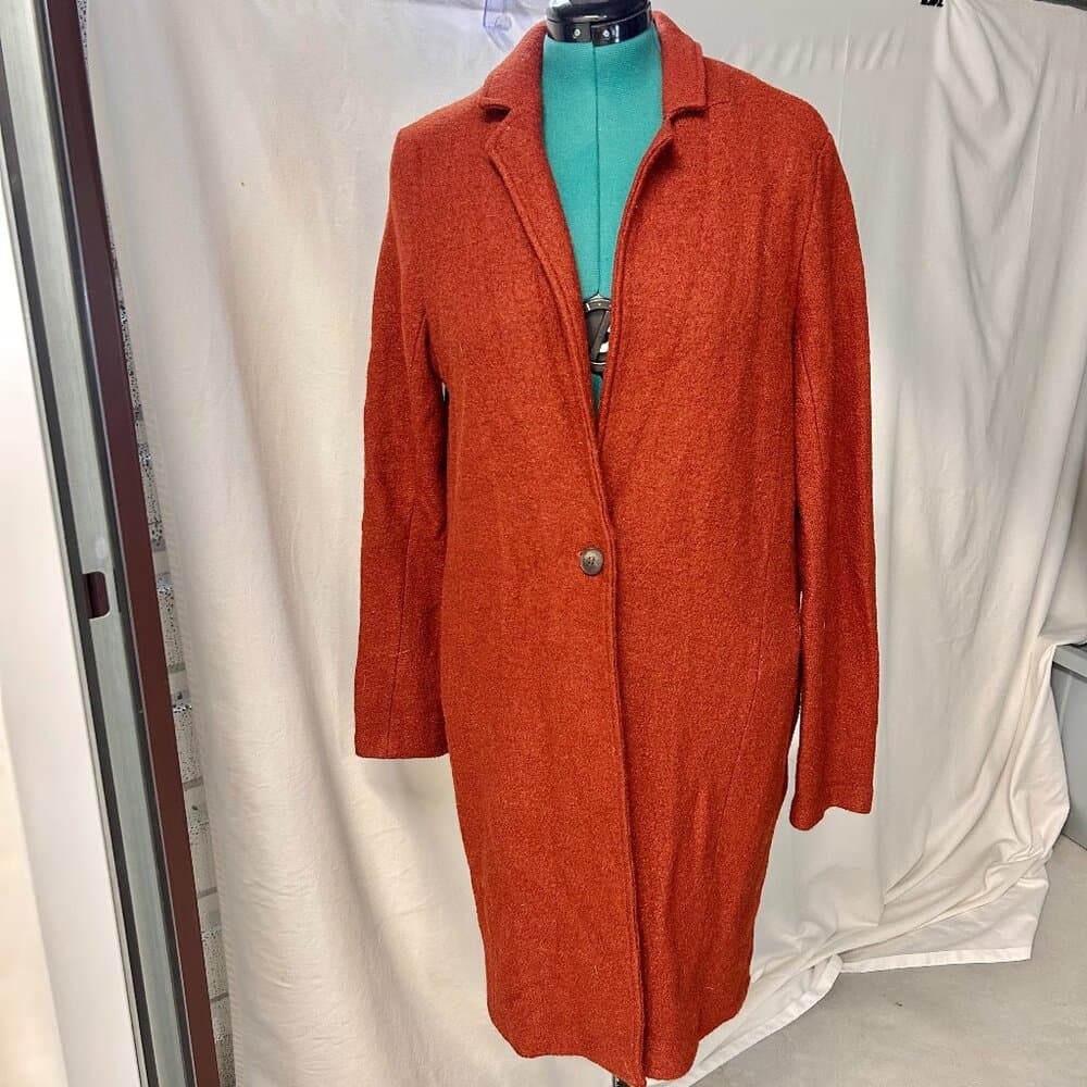 Rachel Zoe Orange Wool and Rayon Long Coat Size L - Thumbnail 2