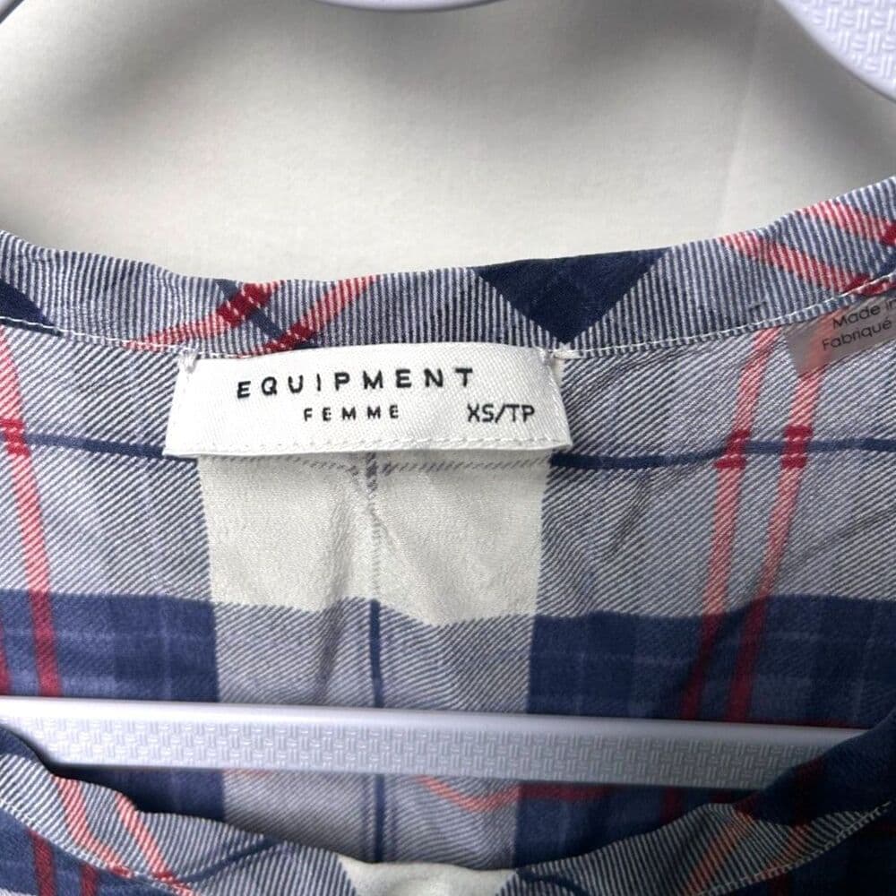 Equipment Riley 100% Silk Plaid Top Round Hem XS Preppy Academia - Thumbnail 2