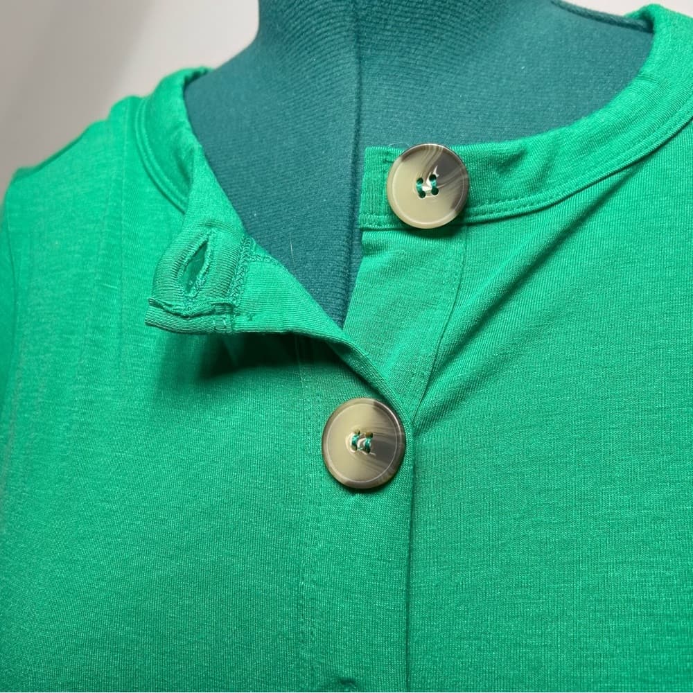 NEW Zenana Green Long Sleeve Button Down Dress Size L - Thumbnail 6