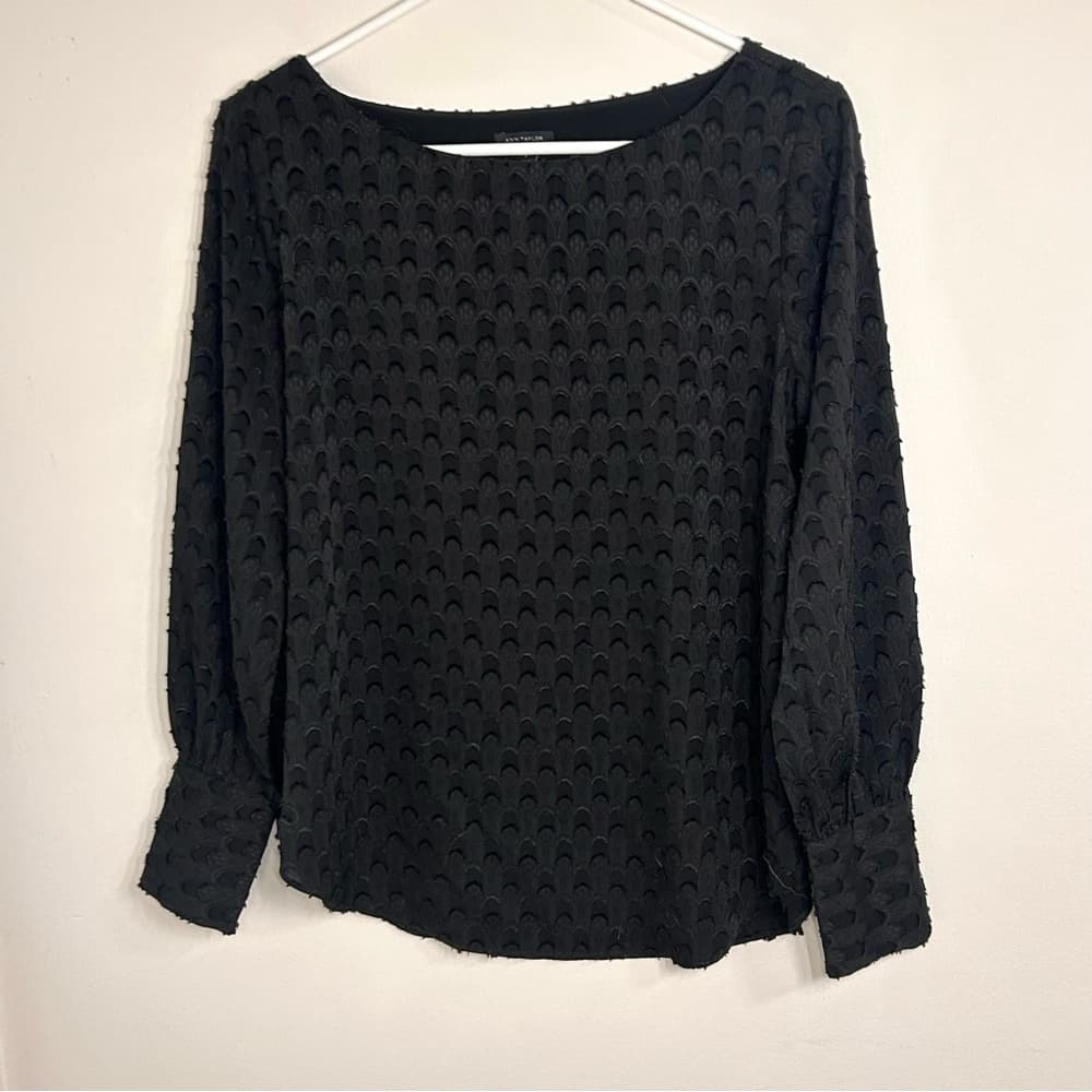 Ann Taylor Black Boatneck Textured Blouse Size S - Thumbnail 6
