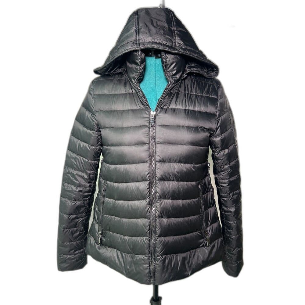 T. Tahari Black Puffer Jacket Maternity Expansion Panels Size Small - Thumbnail 2
